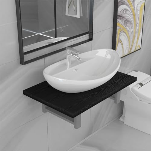 LVHUIDEH Badmöbel-Set - Badezimmermöbel Set(Wandregal + Ovalförmiges Waschbecken Kombination), Wandmontage, 2er Set, 60 x 40 x 16.3 cm, Holzwerkstoff + Metallrahmen von LVHUIDEH