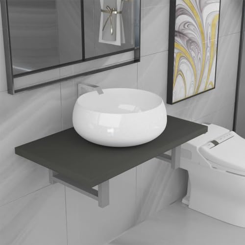 LVHUIDEH Badmöbel-Set - Badezimmermöbel Set(Wandregal + Runden Waschbecken Kombination), Wandmontage, 2er Set, 60 x 40 x 16.3 cm, Holzwerkstoff + Metallrahmen + Keramik von LVHUIDEH