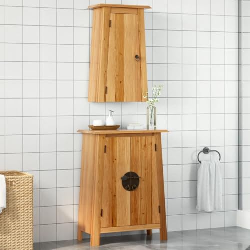 LVHUIDEH Badmöbel-Set - Badezimmermöbel Set(Wandschrank,Beistellschrank Kombination), Retro-Stil, 2er Set, 59 x 32 x 80 cm, Massivholz Kiefer von LVHUIDEH