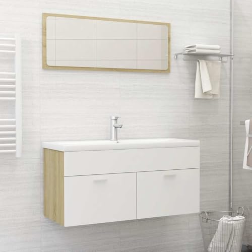 LVHUIDEH Badmöbel-Set - Badezimmermöbel Set(Waschbeckenunterschrank + Spiegel Kombination), Wandmontage, Modernes Design, 2er Set, 100 x 38.5 x 46 cm, Holzwerkstoff von LVHUIDEH