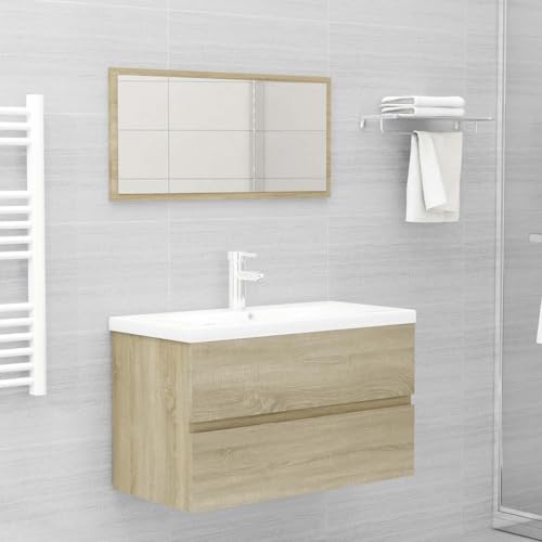 LVHUIDEH Badmöbel-Set - Badezimmermöbel Set(Waschbeckenunterschrank + Spiegel Kombination), Wandmontage, Modernes Design, 2er Set, 80 x 38.5 x 45 cm, Holzwerkstoff + Acryl von LVHUIDEH