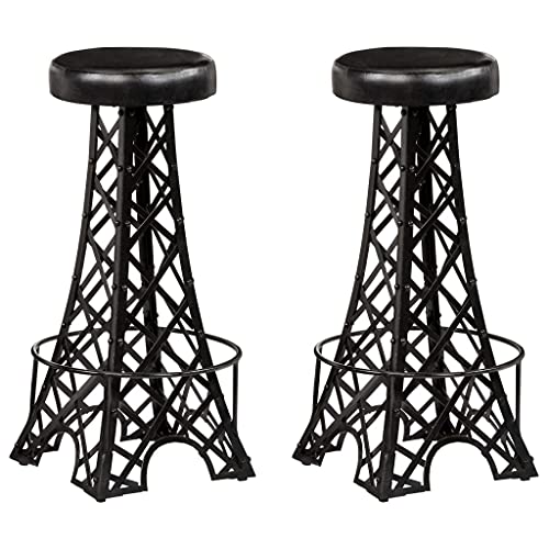 LVHUIDEH Barhocker, 2er Set, Barstühle mit Fußstütze, Tresenhocker für Küche Esszimmer Wohnzimmer Bistros, Industrie-Stil, 40 x 40 x 76 cm, Echtleder und pulverbeschichtetes Eisen von LVHUIDEH