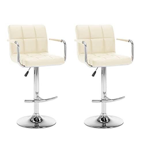 LVHUIDEH Barhocker, 2er Set, Barstühle mit Fußstütze und Rückenlehne, Höhenverstellbar, Tresenhocker für Küche Esszimmer Bistros, Moderne Stil, 46 x 49 x (93-113) cm, Kunstleder + Stahl von LVHUIDEH