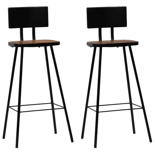 LVHUIDEH Barhocker, 2er Set, Barstühle mit Fußstütze und Rückenlehne, Tresenhocker für Küche Esszimmer Wohnzimmer Bistros, 45 x 36 x 99 cm, Massives Altholz + Pulverbeschichteter Stahlrahmen von LVHUIDEH
