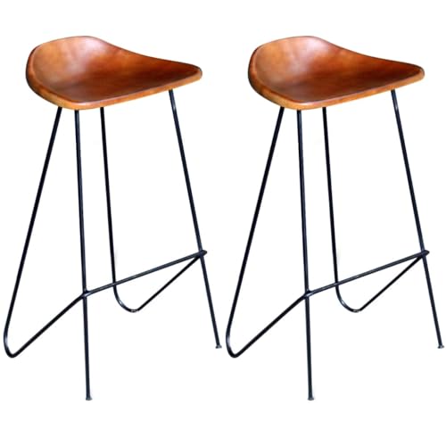 LVHUIDEH Barhocker, 2er Set, Barstuhl mit Fußstützen, Küchenstuhl für Küche Esszimmer, 42 x 45 x 86 cm, Echtziegenlederpolsterung + Eisenrahmen von LVHUIDEH