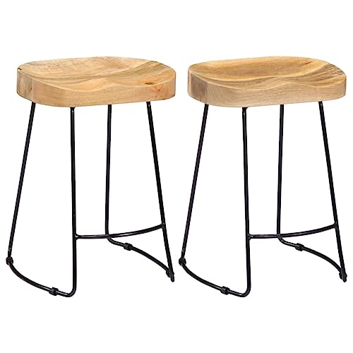 LVHUIDEH Barhocker, 2er Set, Retro Barstühle mit Fußstütze, Tresenhocker für Küche Esszimmer Wohnzimmer Bistros, 46 x 38 x 52 cm, Massivholz Mango von LVHUIDEH