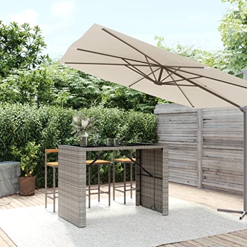 LVHUIDEH Bartisch mit Glasplatte Grau 145x80x110 cm Poly Rattan von LVHUIDEH