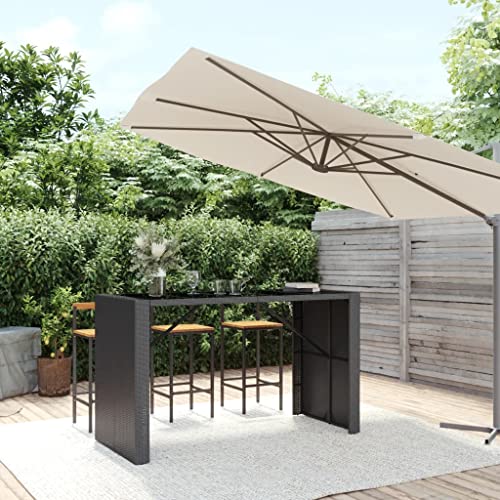 LVHUIDEH Bartisch mit Glasplatte Schwarz 185x80x110 cm Poly Rattan von LVHUIDEH
