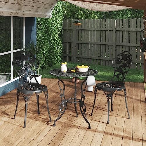 LVHUIDEH Bistro-Set mit Blumenmuster, Gartenmöbel-Set (1 Tisch 2 Stühle), Balkonmöbel-Set für 2 Personen, Tisch- und Stuhl-Set, 3er Set, 59 x 59 x 67 cm, Aluminiumguss + Gusseisen von LVHUIDEH