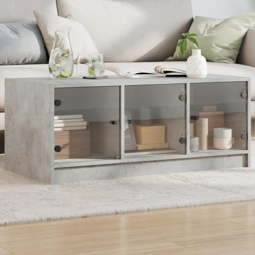 LVHUIDEH Couchtisch für Wohnzimmer Schlafzimmer oder Büro, Wohnzimmertisch mit 3 Glastüren, Sofatisch, Beistelltisch, Moderner Stil, 102 x 50 x 42 cm, Holzwerkstoff + Glas von LVHUIDEH