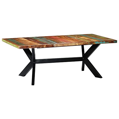 LVHUIDEH Esstisch, Industrie-Stil Küchentisch für Esszimmer Küche Wohnzimmer, Rechteckig Holztisch, Einfache Montage, 200 x 100 x 75 cm, Altholz Massiv und Stahlgestell von LVHUIDEH