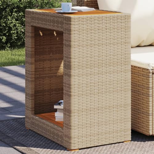 LVHUIDEH Garten-Beistelltisch mit Holzplatte Beige Poly Rattan LVHUIDEH Garten-Beistelltisch mit Holzplatte Beige Poly Rattan von LVHUIDEH