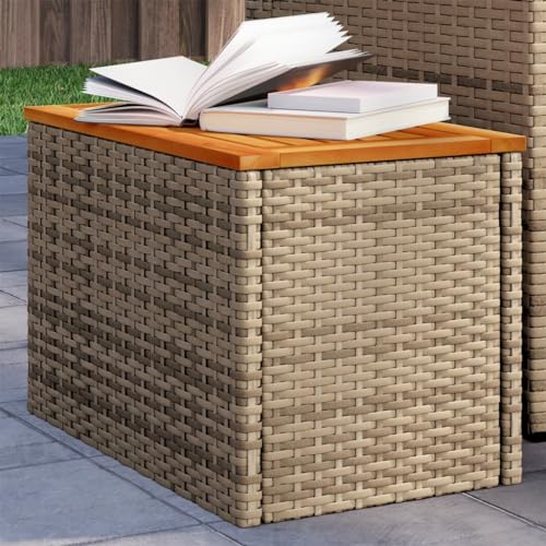 LVHUIDEH Garten-Beistelltische 2er Set Beige 55x34x37 cm Poly Rattan Holz von LVHUIDEH