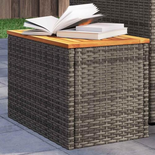 LVHUIDEH Garten-Beistelltische 2er Set Grau 55x34x37cm Poly Rattan Holz von LVHUIDEH