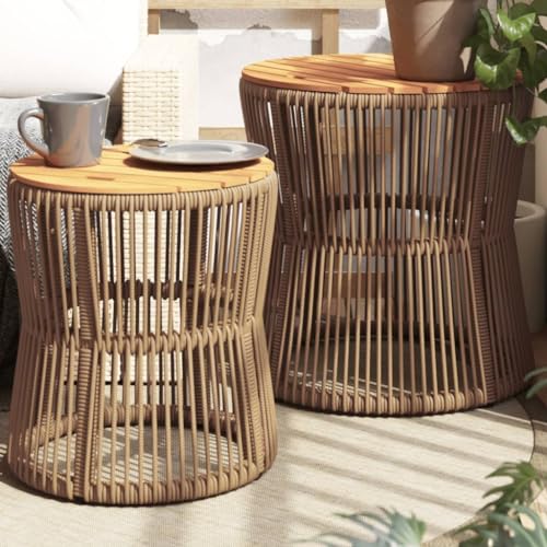 LVHUIDEH Garten-Beistelltische 2er Set mit Holzplatte Beige Poly Rattan LVHUIDEH Garten-Beistelltische 2er Set mit Holzplatte Beige Poly Rattan von LVHUIDEH