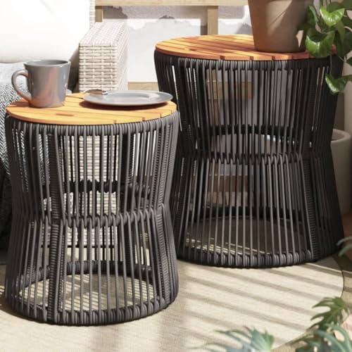 LVHUIDEH Garten-Beistelltische 2er Set mit Holzplatte Grau Poly Rattan LVHUIDEH Garten-Beistelltische 2er Set mit Holzplatte Grau Poly Rattan von LVHUIDEH
