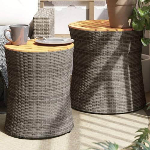 LVHUIDEH Garten-Beistelltische 2er Set mit Holzplatte Grau Poly Rattan LVHUIDEH Garten-Beistelltische 2er Set mit Holzplatte Grau Poly Rattan von LVHUIDEH
