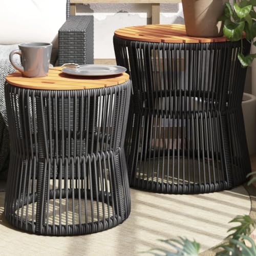 LVHUIDEH Garten-Beistelltische 2er Set mit Holzplatte Schwarz Poly Rattan LVHUIDEH Garten-Beistelltische 2er Set mit Holzplatte Schwarz Poly Rattan von LVHUIDEH