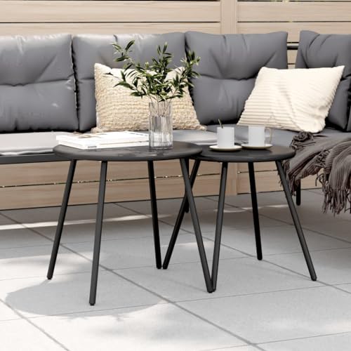 LVHUIDEH Garten-Couchtisch 2er Set Rund Schwarz Pulverbeschichteter Stahl von LVHUIDEH