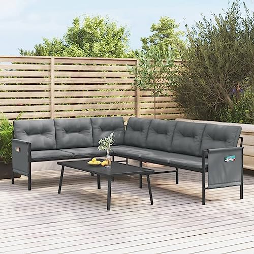 LVHUIDEH Garten-Ecksofa Anthrazit Stahl und Textilene von LVHUIDEH