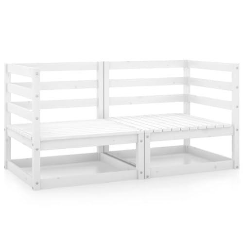 LVHUIDEH Garten-Ecksofas 2er Set Weiß Kiefer Massivholz von LVHUIDEH