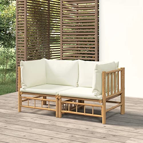 LVHUIDEH Garten-Ecksofas mit Cremeweißen Kissen 2er Set Bambus von LVHUIDEH