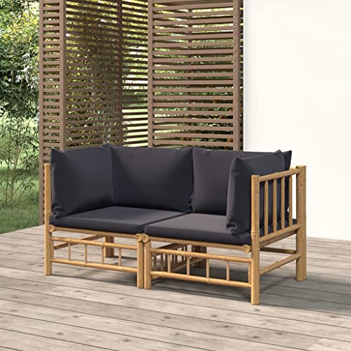 LVHUIDEH Garten-Ecksofas mit Dunkelgrauen Kissen 2er Set Bambus von LVHUIDEH