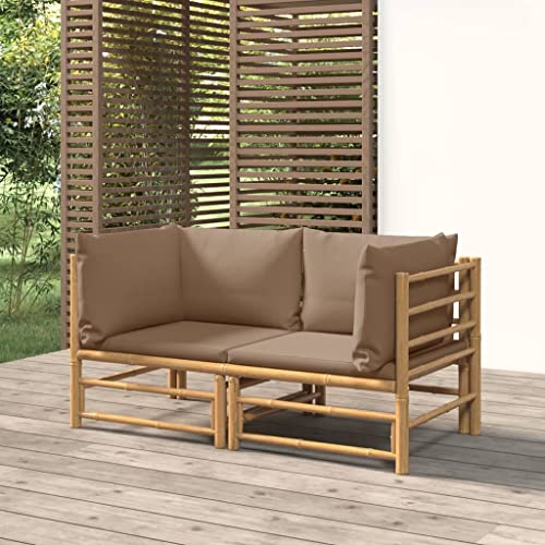 LVHUIDEH Garten-Ecksofas mit Taupe Kissen 2er Set Bambus LVHUIDEH Garten-Ecksofas mit Taupe Kissen 2er Set Bambus von LVHUIDEH
