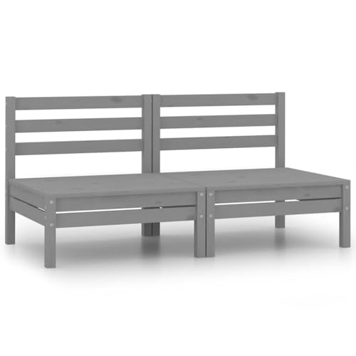 LVHUIDEH Garten-Mittelsofas 2er Set Grau Kiefer Massivholz von LVHUIDEH