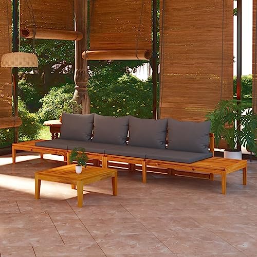 LVHUIDEH Gartenbänke mit dunkelgrauen Kissen 2er Set Akazienholz von LVHUIDEH