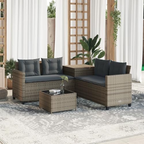 LVHUIDEH Gartensofa in L-Form mit Tisch und Kissen Grau Poly Rattan von LVHUIDEH