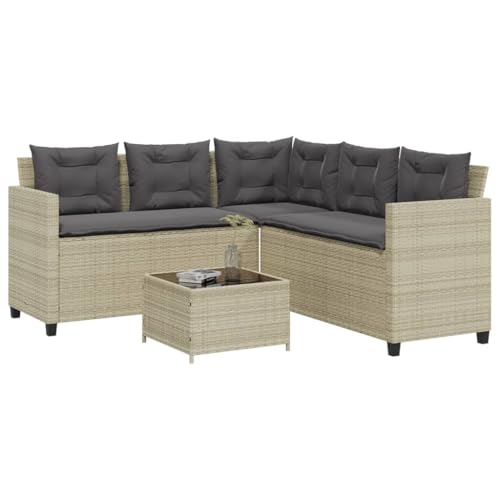 LVHUIDEH Gartensofa in L-Form mit Tisch und Kissen Hellgrau Poly Rattan von LVHUIDEH