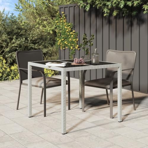 LVHUIDEH Gartentisch 90x90x75 cm Gehärtetes Glas Poly Rattan Weiß von LVHUIDEH