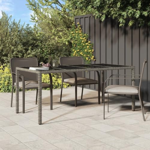 LVHUIDEH Gartentisch Grau 190x90x75 cm Gehärtetes Glas und Poly Rattan von LVHUIDEH