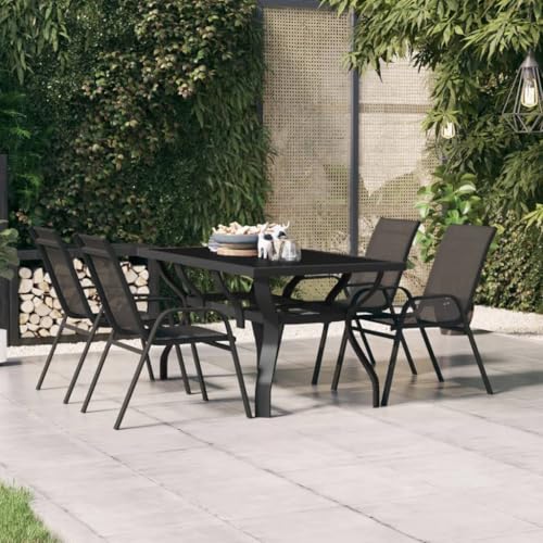 LVHUIDEH Gartentisch Schwarz 140x70x70 cm Stahl und Glas von LVHUIDEH