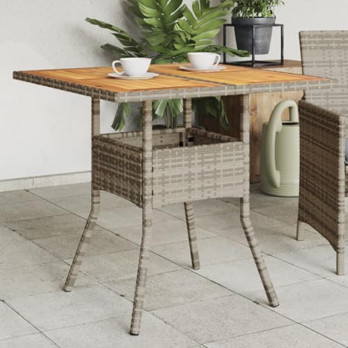 LVHUIDEH Gartentisch mit Akazienholz-Platte Grau 80x80x75 cm Poly Rattan von LVHUIDEH