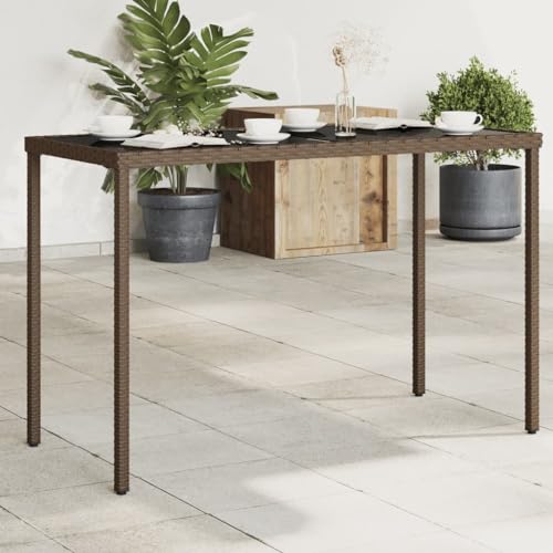LVHUIDEH Gartentisch mit Glasplatte Braun 115x54x74 cm Poly Rattan von LVHUIDEH