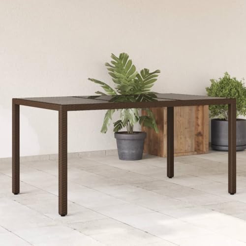 LVHUIDEH Gartentisch mit Glasplatte Braun 150x90x75 cm Poly Rattan von LVHUIDEH