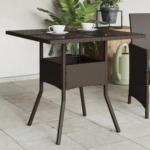 LVHUIDEH Gartentisch mit Glasplatte Braun 80x80x75 cm Poly Rattan von LVHUIDEH
