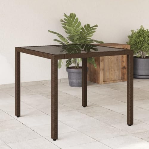 LVHUIDEH Gartentisch mit Glasplatte Braun 90x90x75 cm Poly Rattan von LVHUIDEH