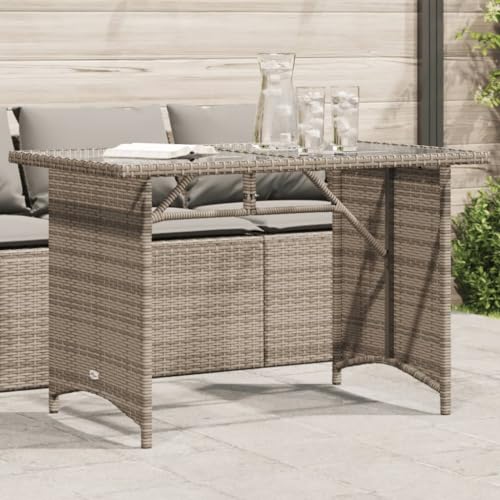LVHUIDEH Gartentisch mit Glasplatte Grau 110x68x70 cm Poly Rattan von LVHUIDEH