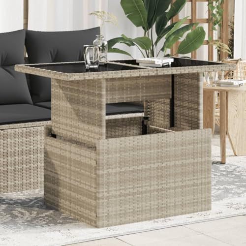 LVHUIDEH Gartentisch mit Glasplatte Hellgrau 100x55x73 cm Poly Rattan von LVHUIDEH