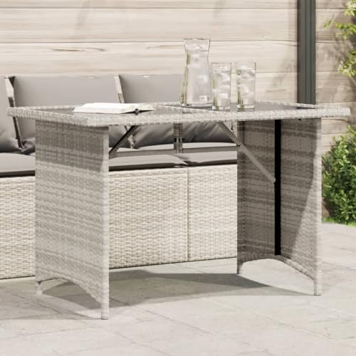 LVHUIDEH Gartentisch mit Glasplatte Hellgrau 110x68x70 cm Poly Rattan von LVHUIDEH