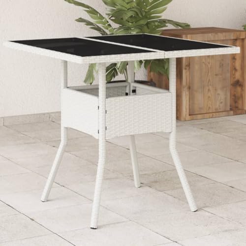 LVHUIDEH Gartentisch mit Glasplatte Weiß 80x80x75 cm Poly Rattan von LVHUIDEH
