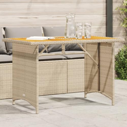 LVHUIDEH Gartentisch mit Holzplatte Beige 110x68x70 cm Poly Rattan von LVHUIDEH