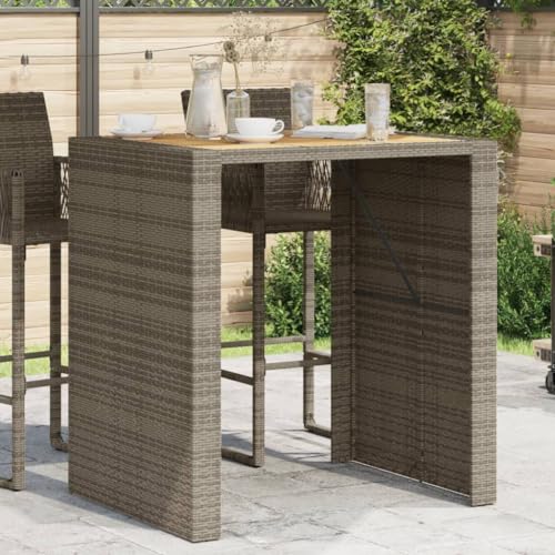 LVHUIDEH Gartentisch mit Holzplatte Grau 105x80x110 cm Poly Rattan von LVHUIDEH