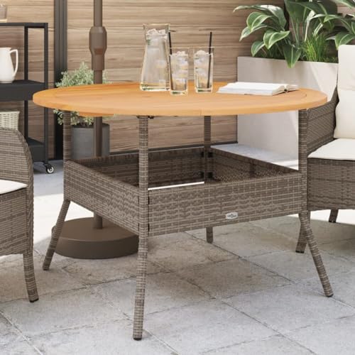LVHUIDEH Gartentisch mit Holzplatte Grau Ø110x71 cm Poly Rattan von LVHUIDEH