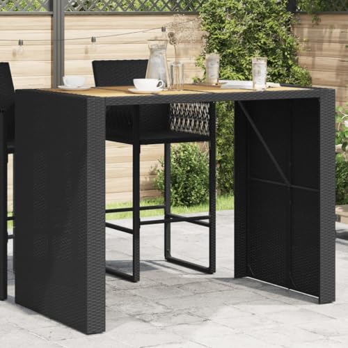 LVHUIDEH Gartentisch mit Holzplatte Schwarz 145x80x110 cm Poly Rattan von LVHUIDEH