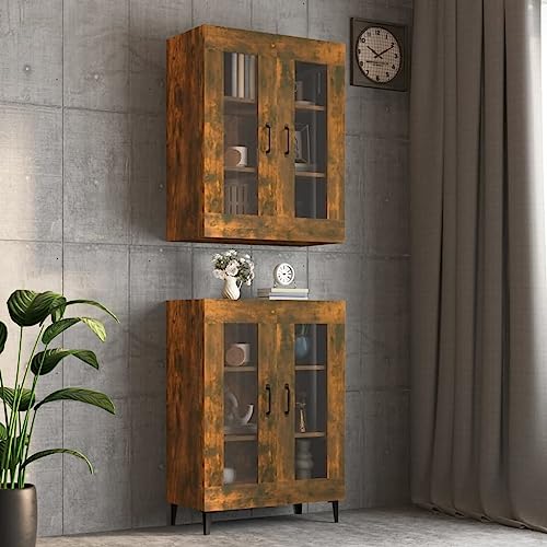 LVHUIDEH Hängeschrank, Werkzeugschrank mit 3 Fachböden&2 Glas Türen, Wandhängeschrank für Garage Werkstatt Küche, 69.5 x 34 x 90 cm, Holzwerkstoff + Glas von LVHUIDEH