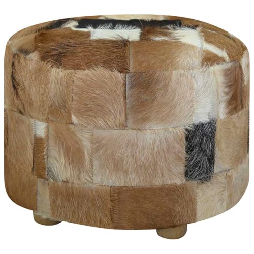 LVHUIDEH Handgefertigt Echtleder Hocker, Rund Fußstütze, Ottoman, Polsterhocker, Fußhocker für Schlafzimmer, Wohnzimmer, 50 x 50 x 45 cm, Ziegenleder + Holgestell von LVHUIDEH